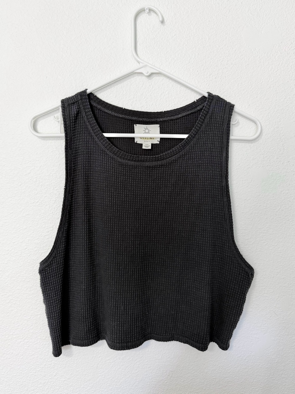 Dark gray waffle knit crop tank top